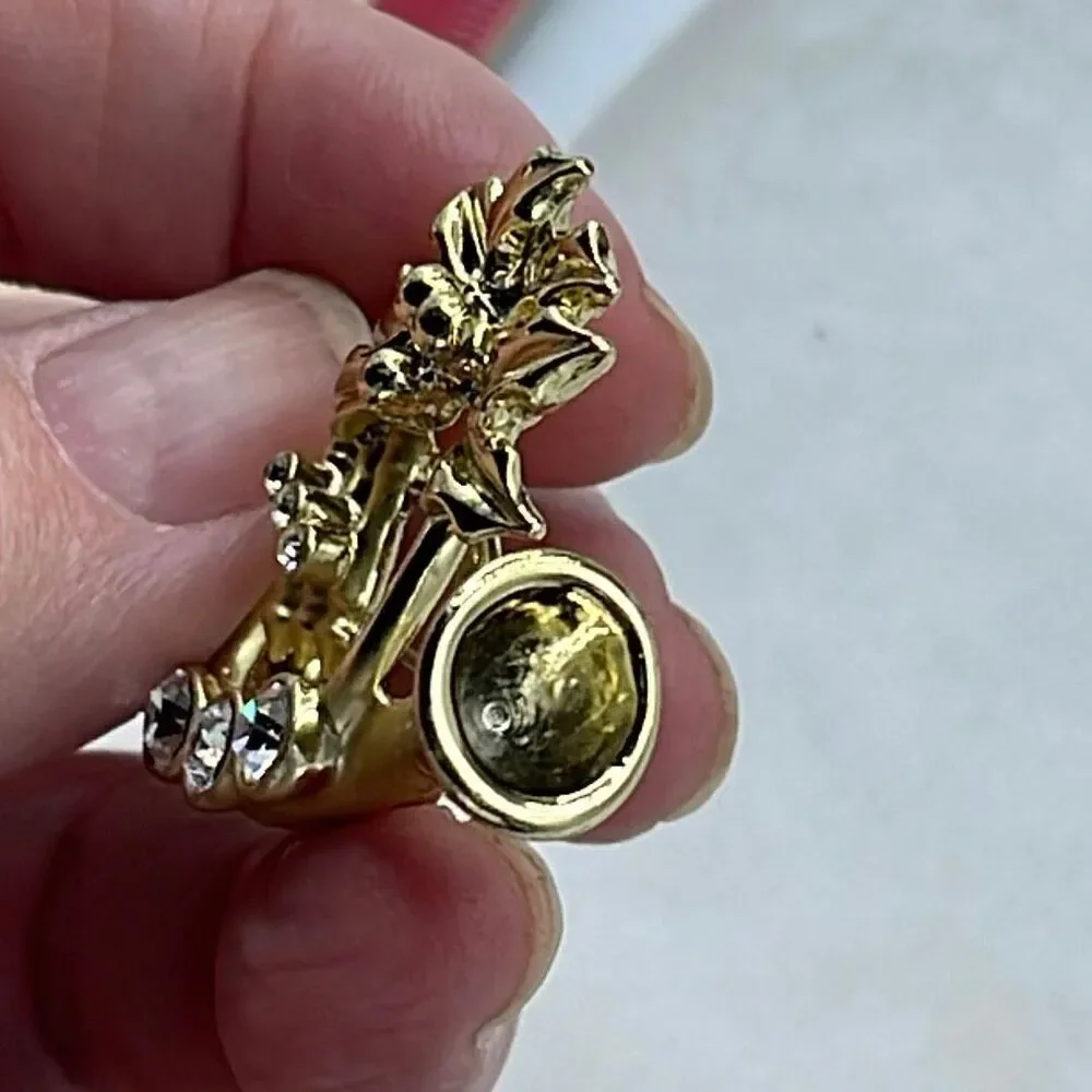 Vintage AGC matte and shiny embellished French Horn brooch.